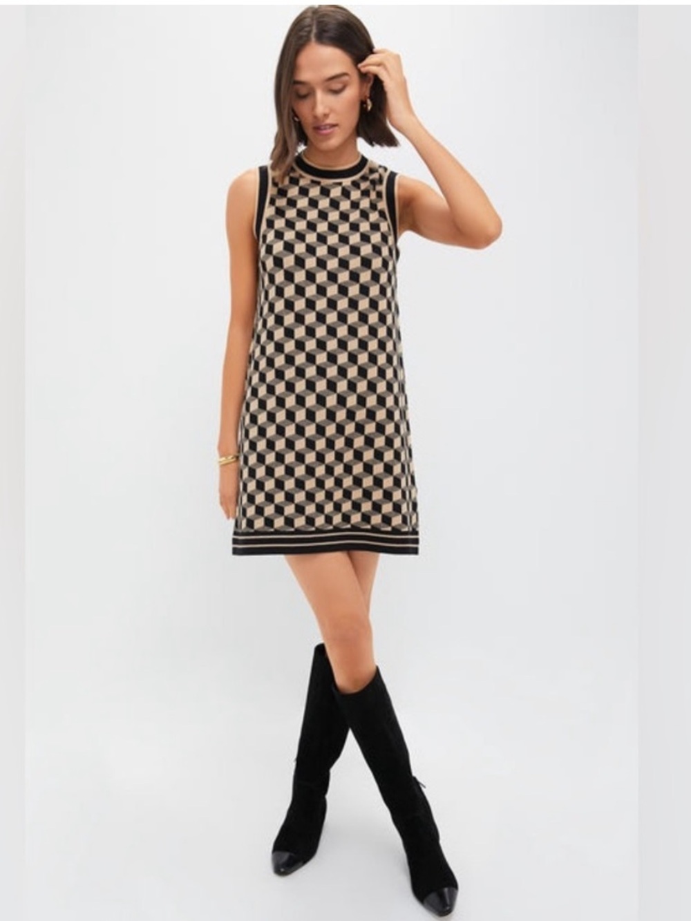Camila Coelho geometric high neck sleeveless retro mod jacquard knit dress